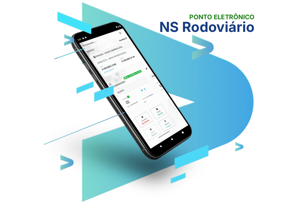 App NS Rodoviário rodando em smartphone — ponto eletrônico do motorista